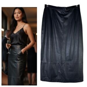 Vtg Pia Rucci Midi Maxi Leather Skirt Sz 10 Medium Black Pencil Goth Y2K Western